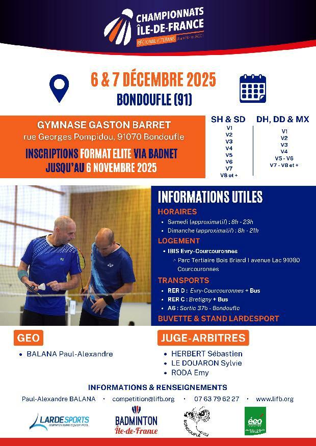 🏸 Championnat Régional Vétérans – 6 & 7 décembre 2025