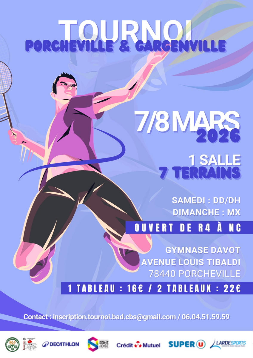 Tournoi de double de Porcheville / Gargenville 7/8 Mars 2026