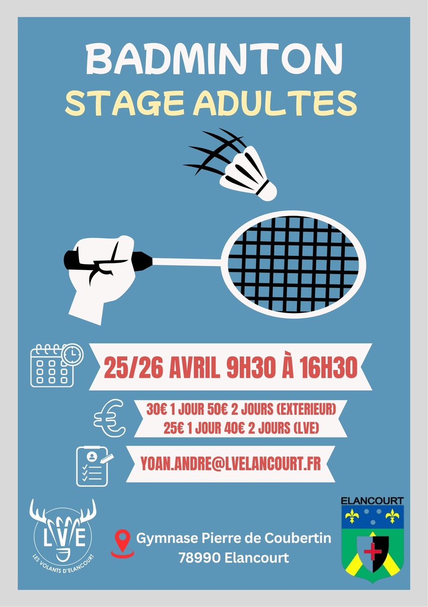 Stage adultes à Elancourt 25 et 26 avril