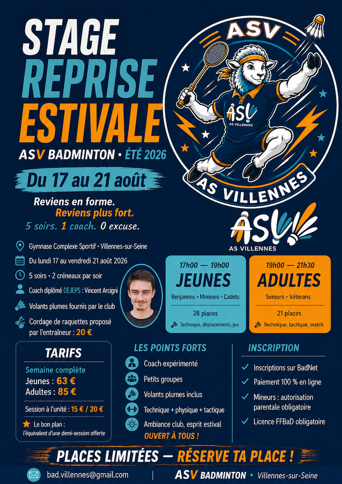 Stage de reprise jeunes et adultes à Villennes du 17 au 21 août