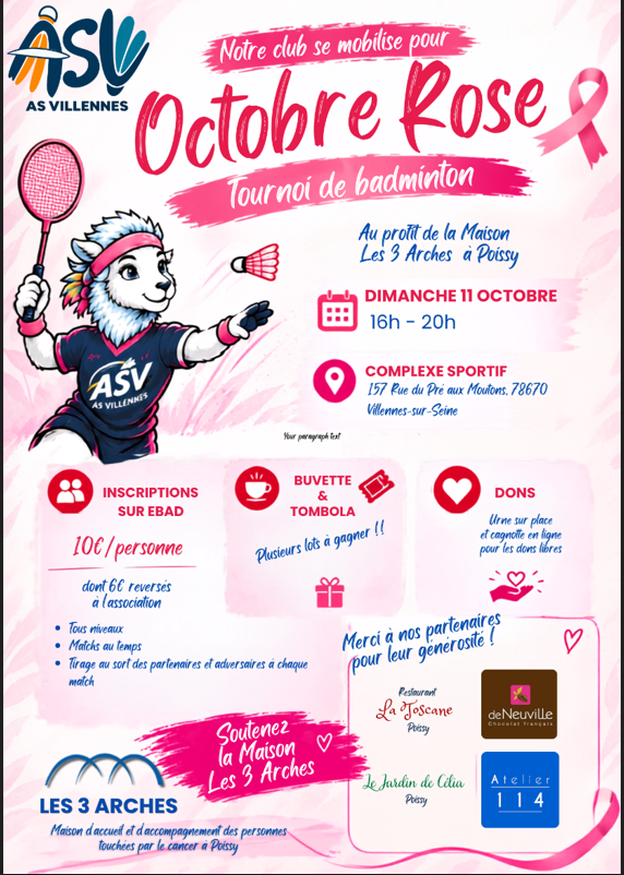 L'AS Villennes organise un tournoi pour Octobre Rose le dimanche 11 octobre