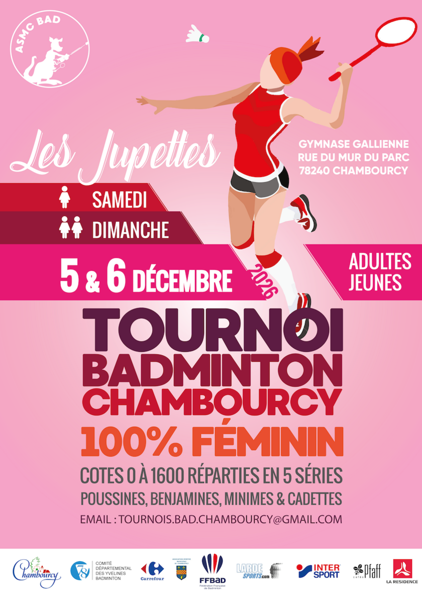 🏸 Encore de la place au tournoi féminin de Chambourcy - les Jupettes les 5 et 6 décembre 2026  ! 👗